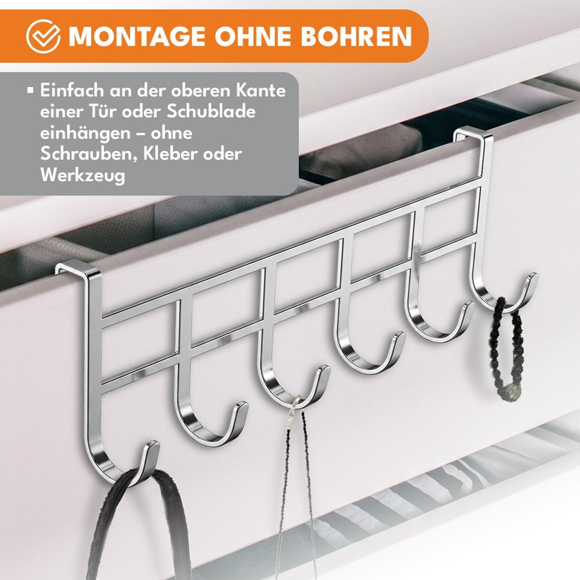 KRUMAD Türgarderobe zum Einhängen, Türhaken ohne Bohren, Kleiderhaken mit 6 Haken, Handtuchhalter für Tür, Schrank und Schlafzimmer