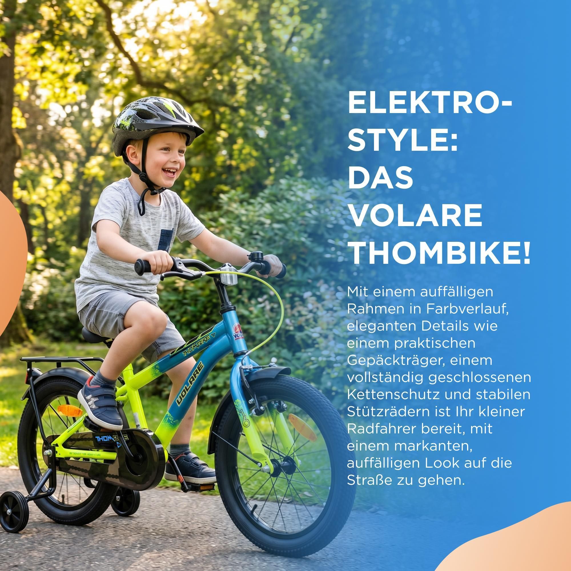 Volare Thombike Kinderfahrrad - Jungen - 16 Zoll - Blau-Gelb