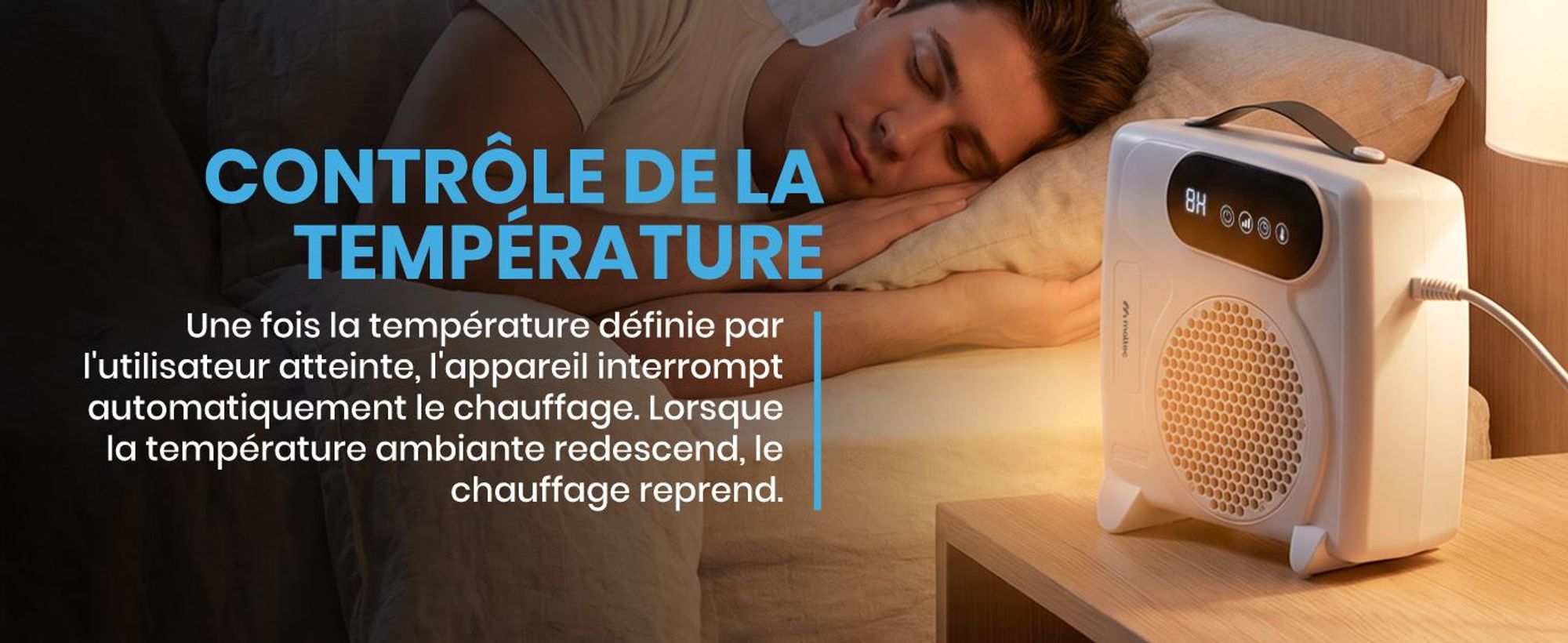 Chauffage électrique MalTec, chauffage rapide, fonction ventilateur, 2000 W, thermostat (15–40 °C), minuterie, télécommande, couleur : blanc