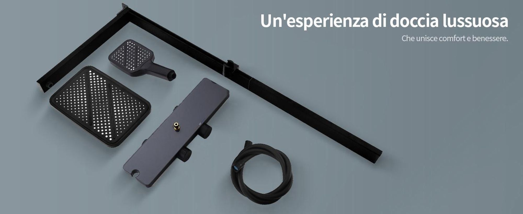 Homelody Duschsystem mit Thermostat und Glasablage in Schwarz Matt,Brausegarnitur 3 Strahlart(en), 12 Zoll Regendusche, 3-Funktions-Handbrause