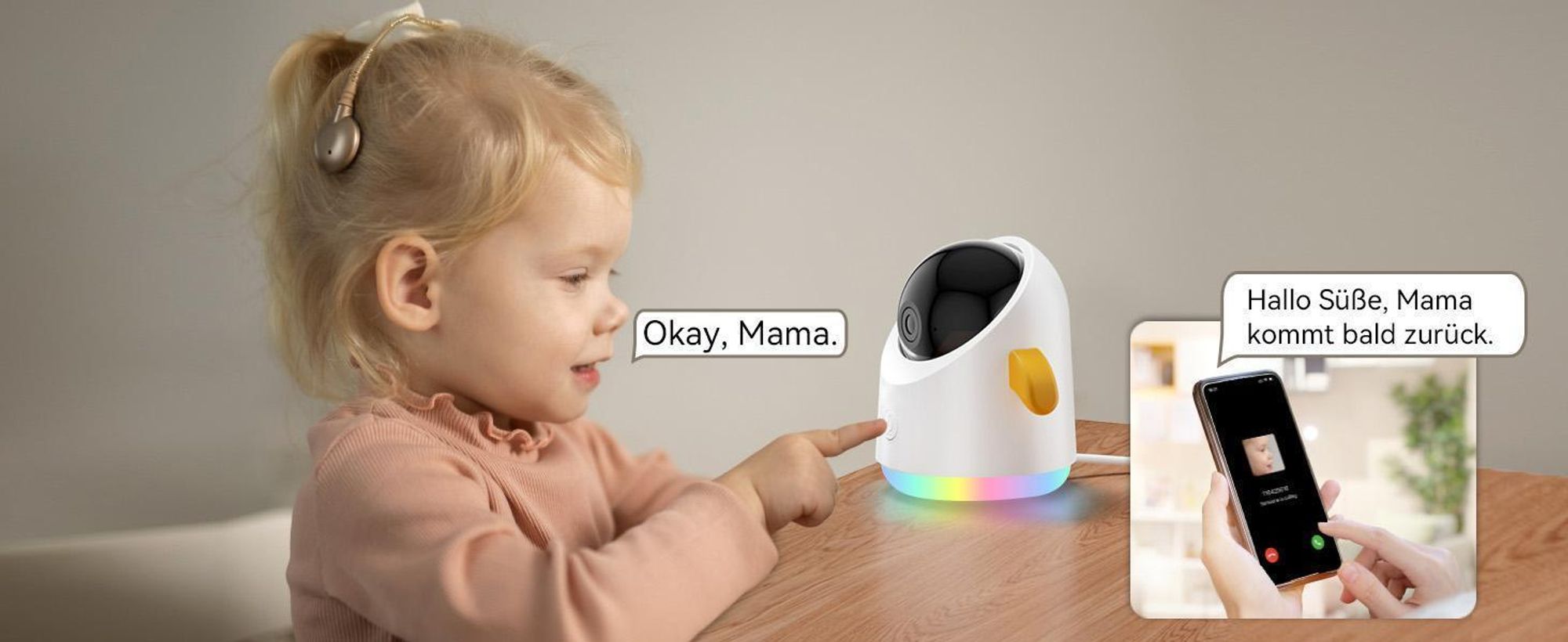 5" Babyphone mit Kamera APP 360° WLAN Video Babyfone RGB Nachtsicht Weinen/Bewegungs/Geräusch-Erkennung Temperaturanzeige mit Halterung & 2*32G Karte