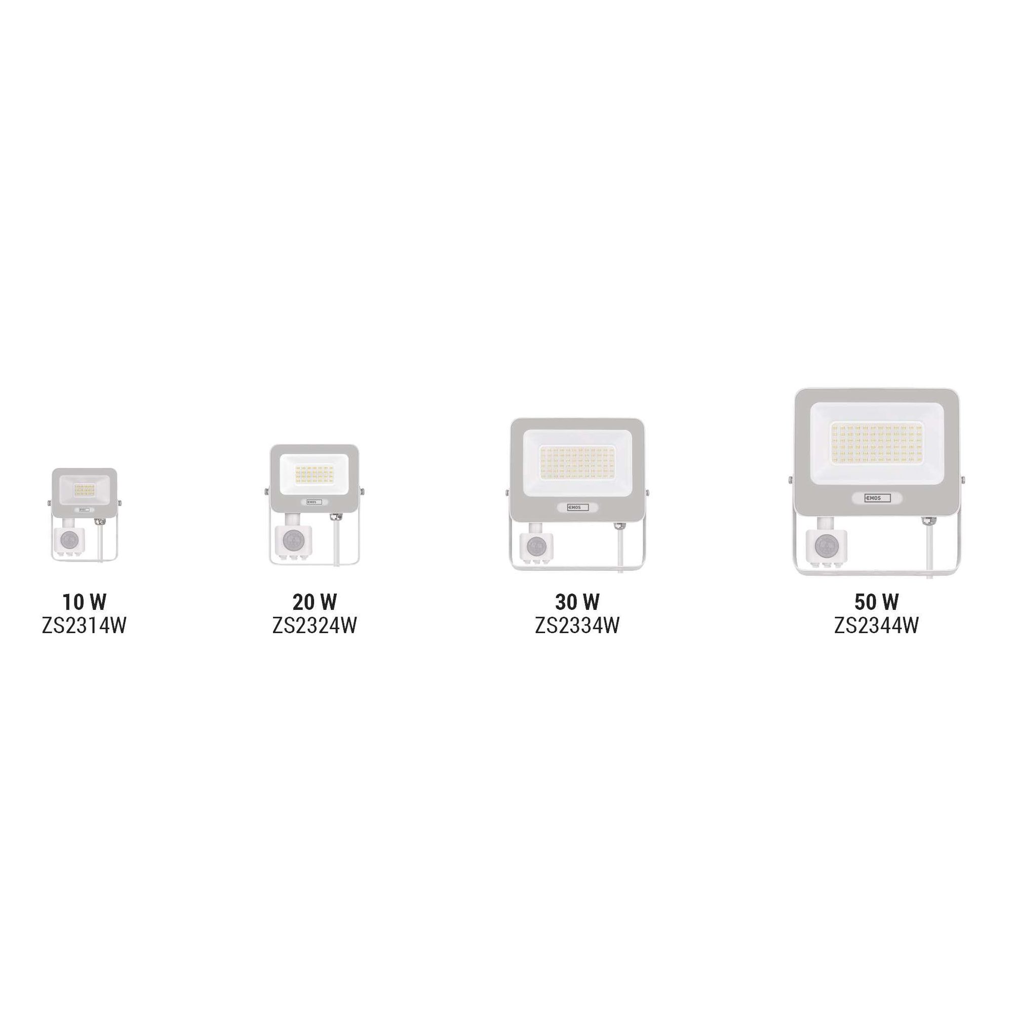 EMOS LED Aluminium-Strahler GLARO 20W mit Sensor, IP54 für Feuchtraum/Außen, 2000lm, Neutralweiß 4000K, 20cm Gummi-Kabel, Weiß, ZS2324W