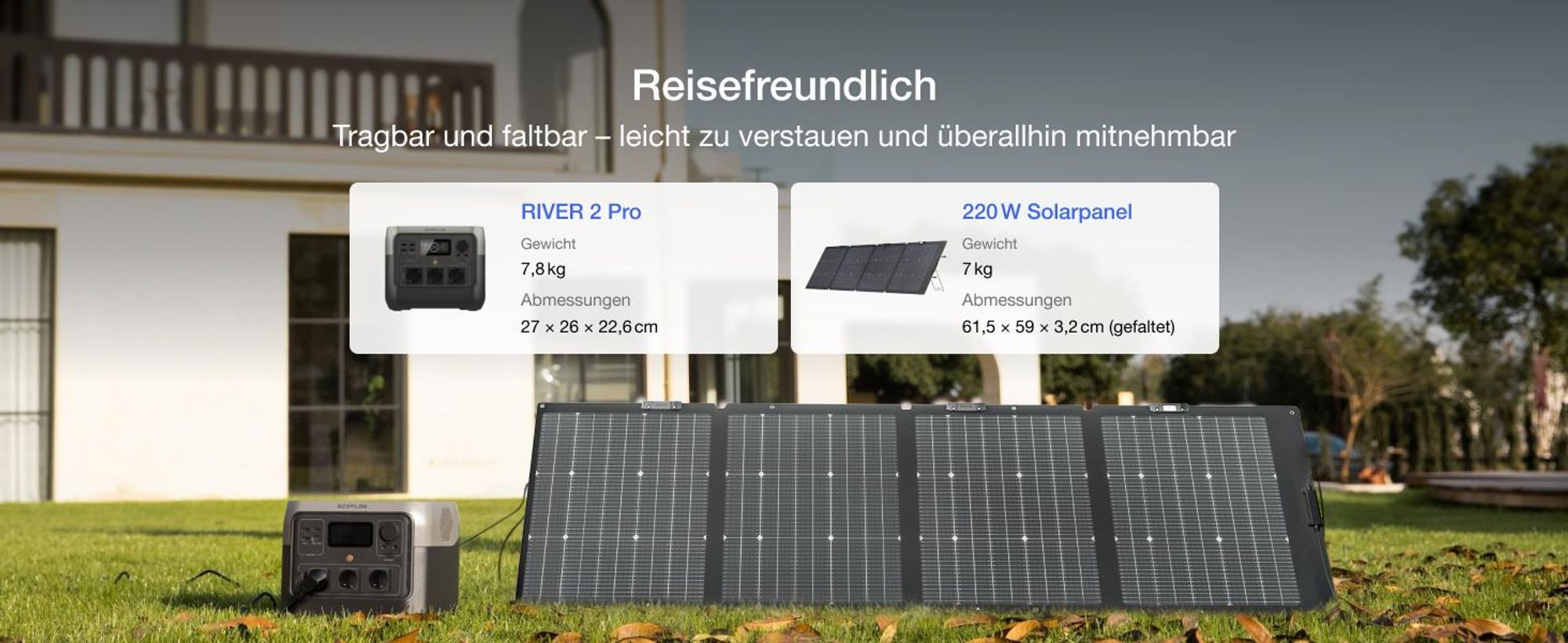 ECOFLOW RIVER 2 Pro Powerstation, 768 Wh LiFePO4 Batterie Solar generator mit 220 W Solar panel, 3x 300 W AC-Steckdosen (Spitze 1600 W), für Camping