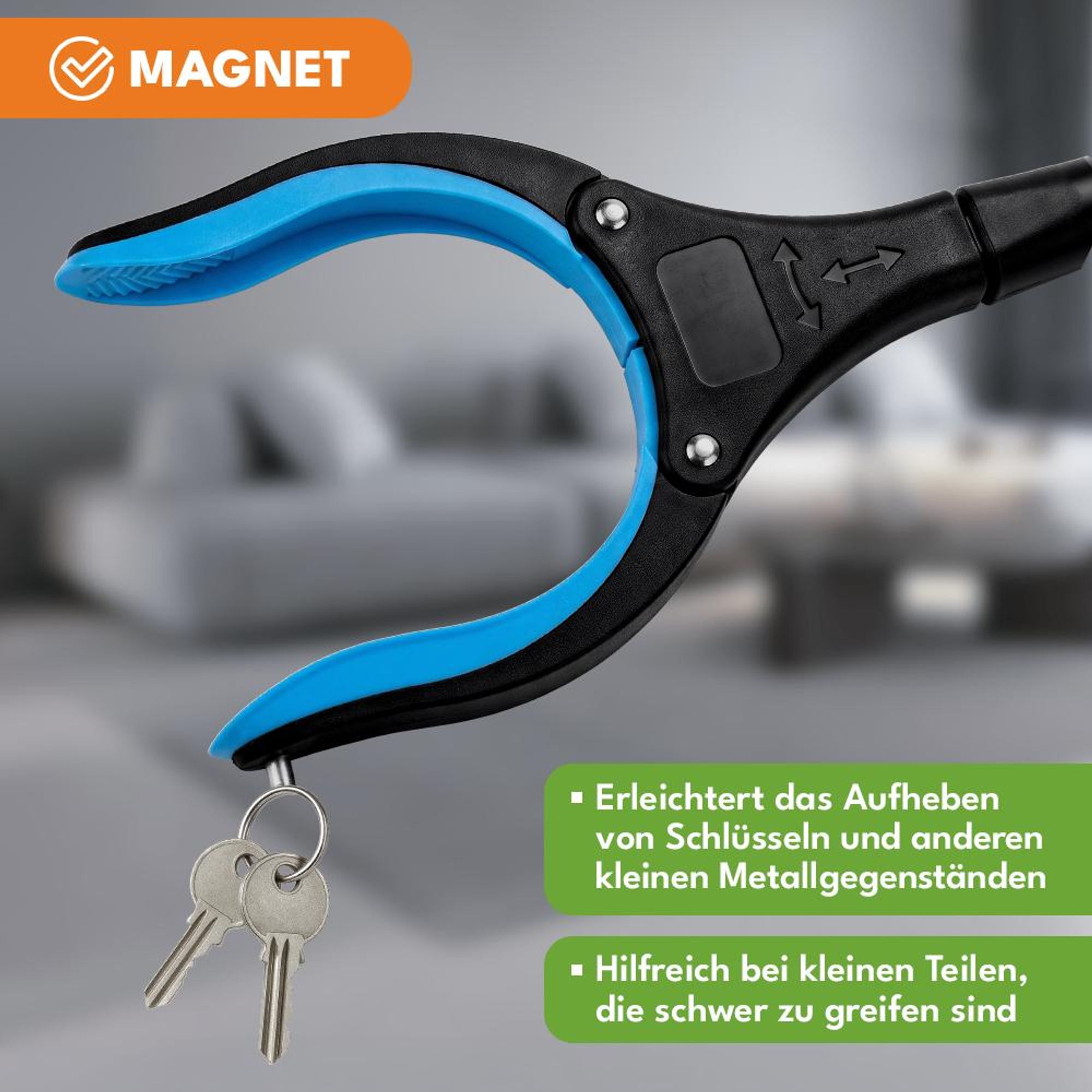KRUMAD Greifzange 83 cm, Greifarm für Senioren, Müllzange mit Magnetkopf, zusammenklappbare Greifhilfe aus Aluminium und PP für Haushalt und Garten