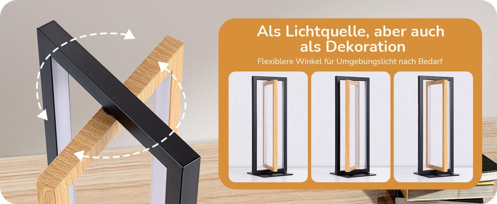 EDISHINE LED Tischlampe Touch Dimmbar, Rotatable Nachttischlampe, Schwarz Holz