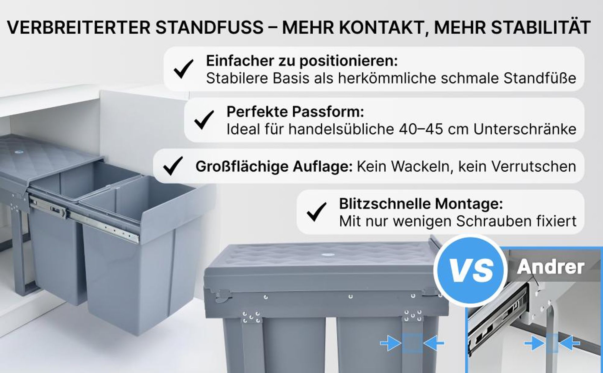 MinteLiv Einbaumülleimer 2x20L Mülltrennsystem Ausziehbar, Stahlrahmen, 48x33,5x42cm
