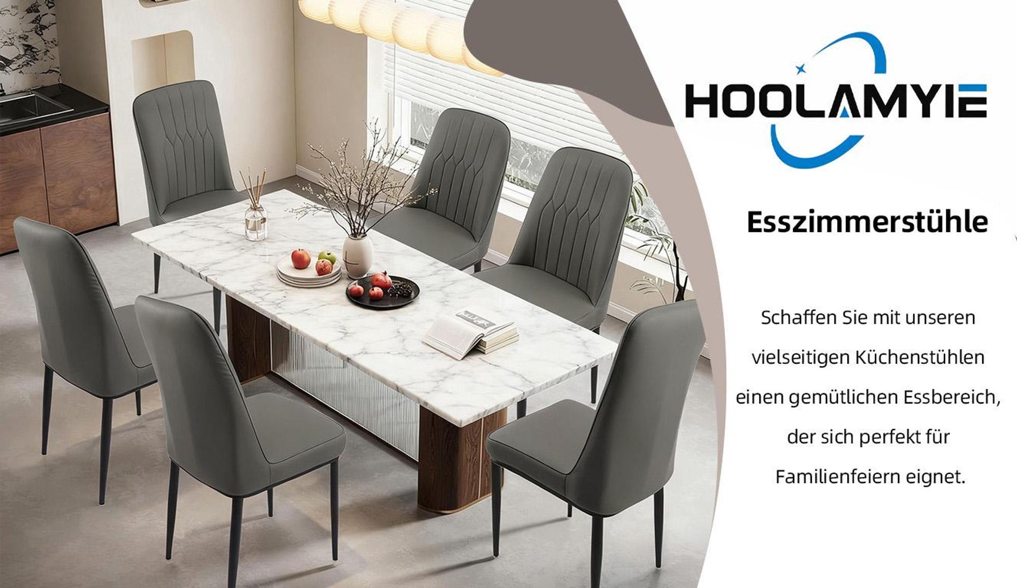 Esszimmerstühle 4er Set Küchenstuhl Wohnzimmerstuhl Polsterstuhl mit Metallbeine Kunstleder-Stuhl, Grau