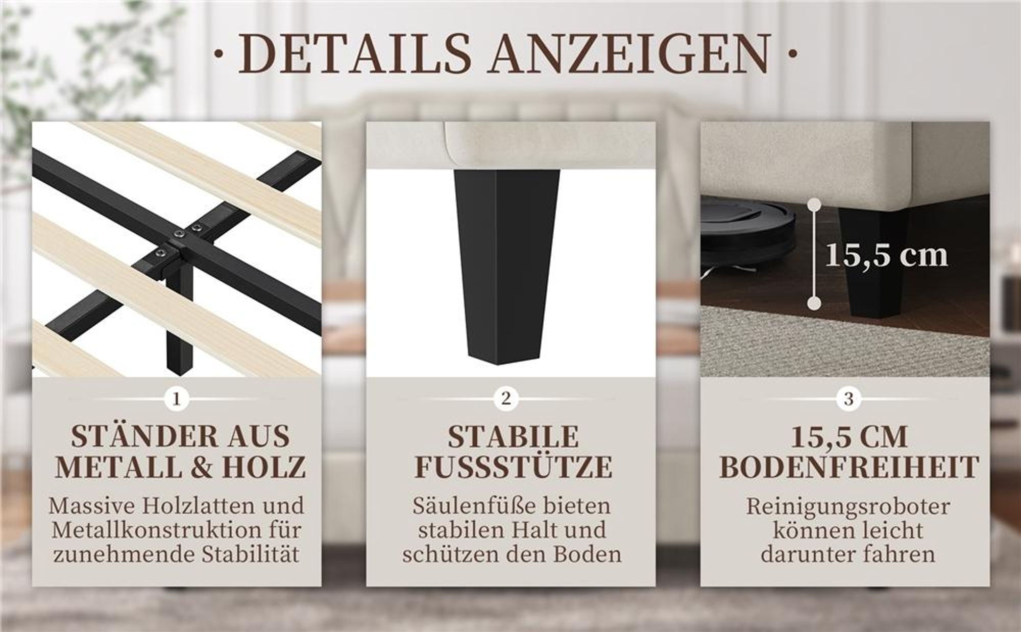 Yaheetech Polsterbett mit höhenverstellbarem Kopfteil Doppelbett 160×200cm Stoffbett Jugendbett Gepolstertes Bett Bettrahmen mit Lattenrost Beige