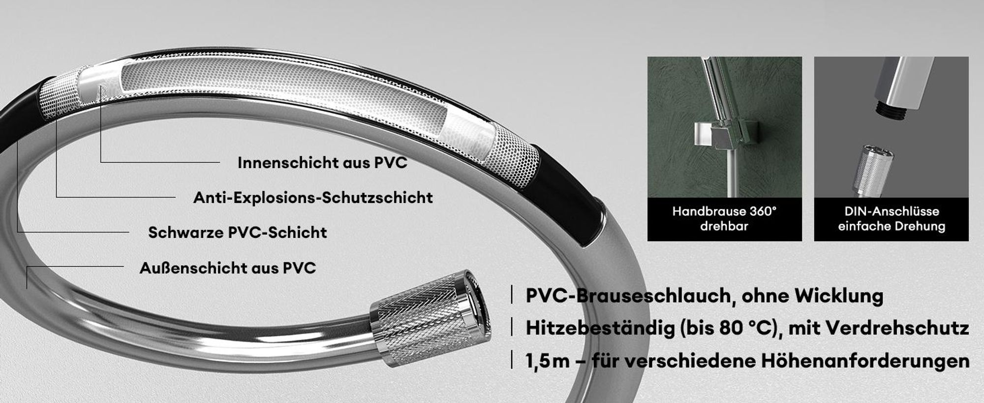 Mai & Mai Badewannenarmatur mit Handbrause Wasserfall Wannenarmatur 4 Strahlarten Wandarmatur für Badewanne aus Messing Silber DSN-403