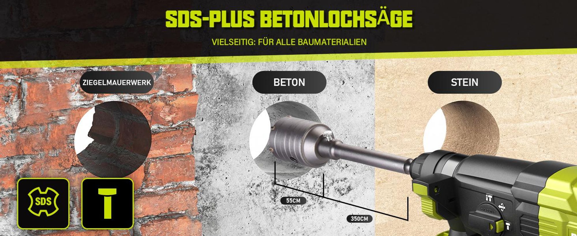 DEWINNER Bohrhammer, 1100 W, 3,4 J, Bohrhammer 0 – 1500 U/5500 BPM mit 4 Funktionen und Sicherheitskupplung, 20 Zubehörteile, variable Geschwindigkeit