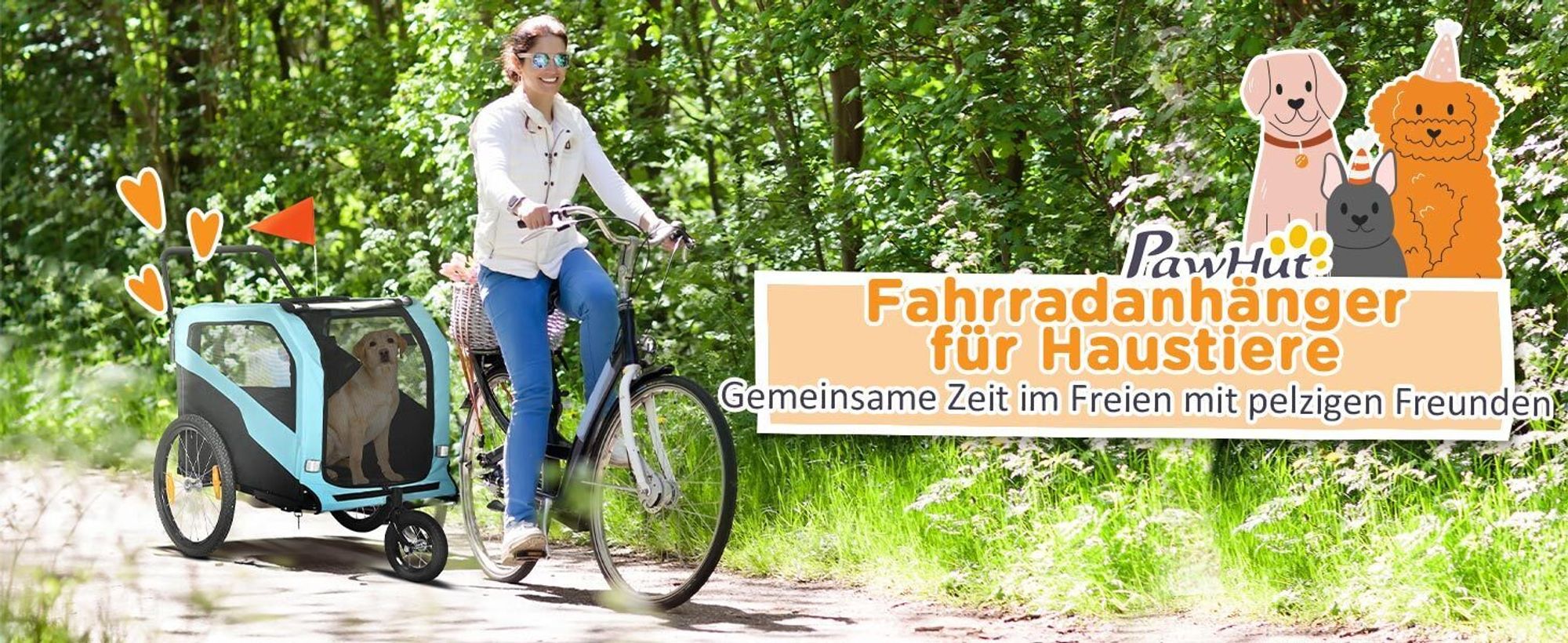 PawHut 2-in-1 Hundeanhänger Fahrradanhänger für Hunde Hundewagen mit Reflektoren