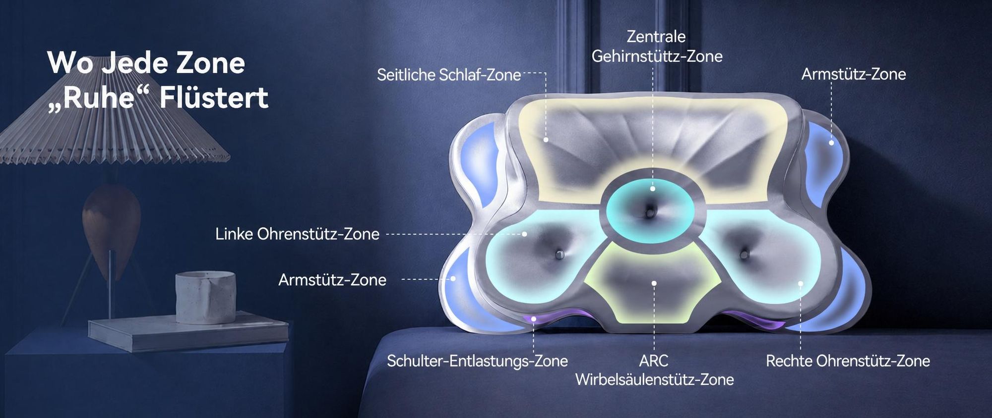 Nackenstützkissen Ergonomisches Memory Foam Kissen Schlafkissen,Waschbarer Kühlendes Eisseidengewebe Bezug, 13,4/8,3 cm, und CertiPUR-US