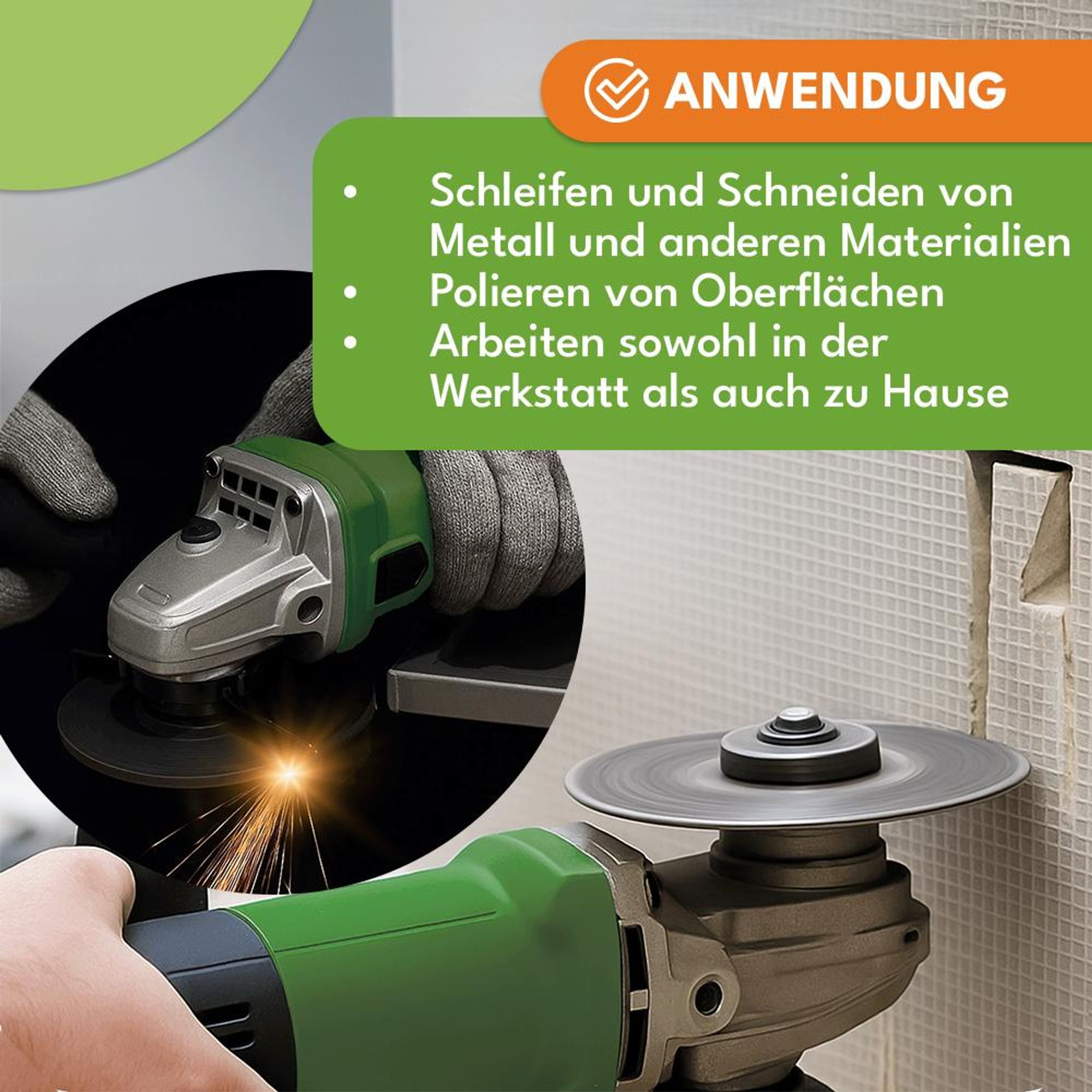 KRUMAD Winkelschleifer 950W - Leistungsstarker Winkelschleifer mit variabler Drehzahl (3000-11.000 U/min), 2 Schleifscheiben, für Metall
