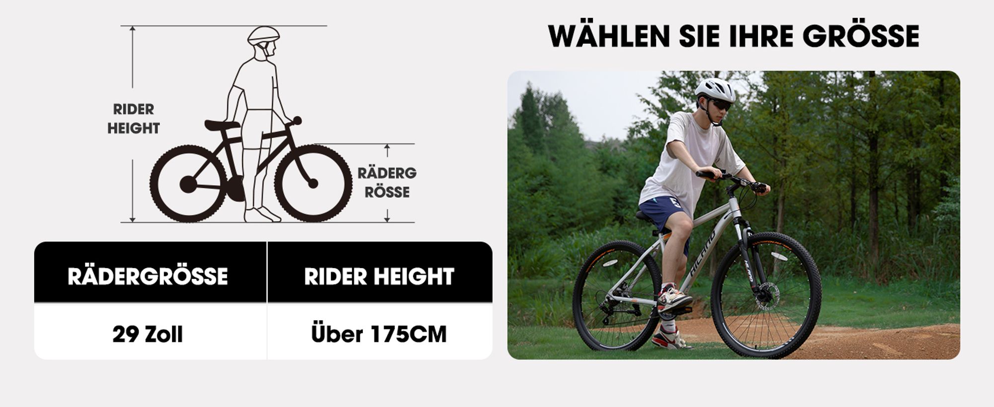 Hiland Mountainbike MTB 29 Zoll mit Aluminiumrahmen Scheibenbremse Speichenräder Jugendliche Fahrad Herr Damen Einteiliges Fahrradrad