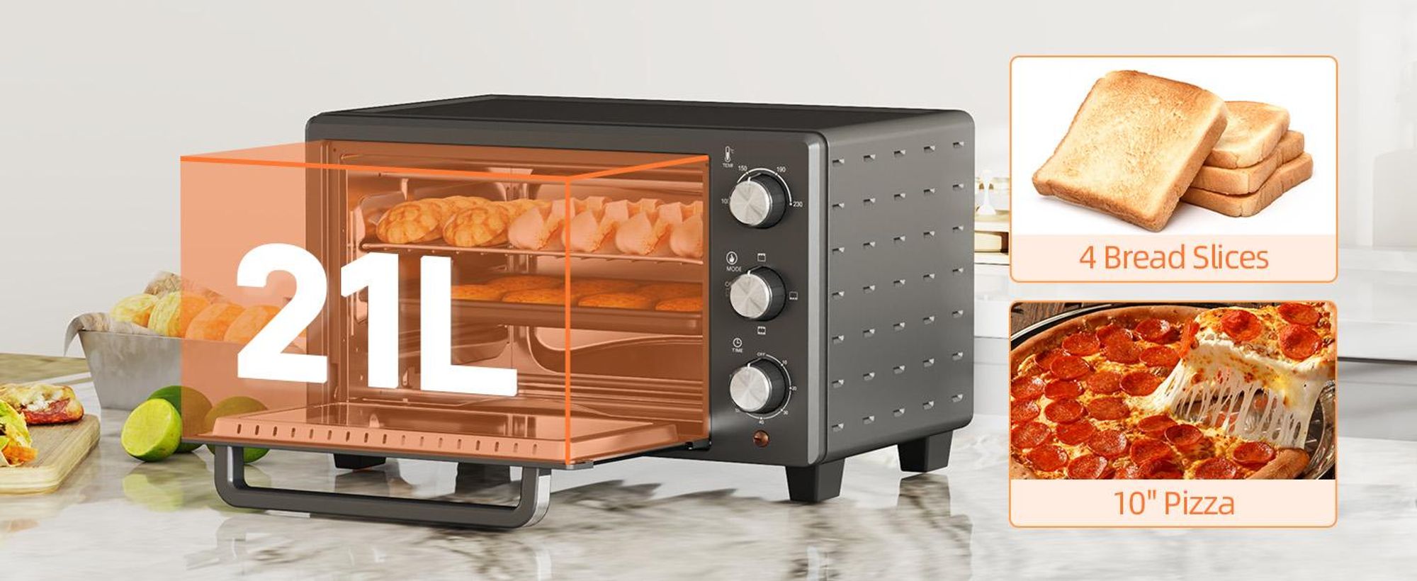 Mini piekarnik HOMCOM 21 l, 1400 W, timer 60 min, mały piekarnik z zakresem temperatur 100–230 °C