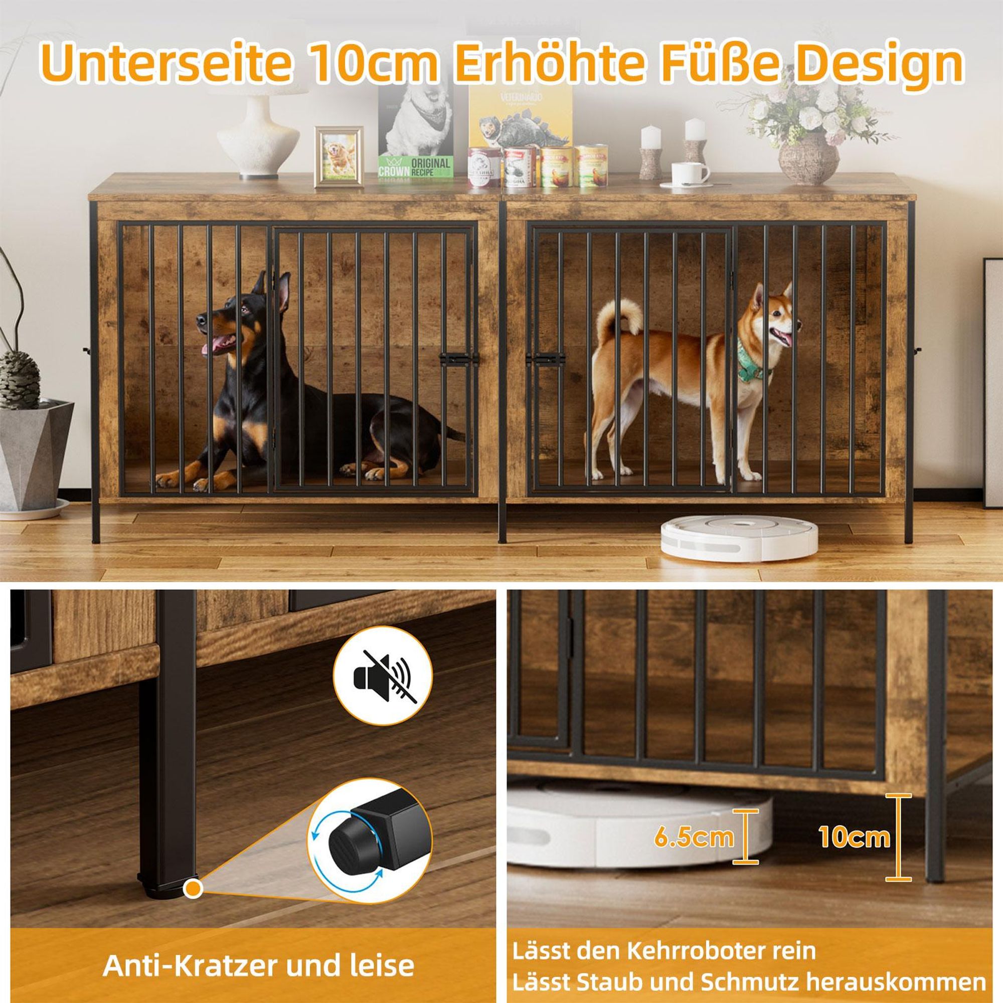 Hundekäfig mit 4 Türen 2 Hunde mit Trennwand, 200*70*85CM Hundebox Hundehaus mit Tischoberfläche, XXL Stabile Hundehütte für große Hunde, bis zu 200KG