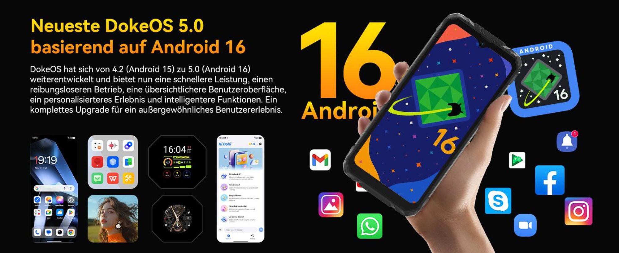 Blackview ROCK 1 Militärisches Outdoor-Smartphone mit Dual-Display Smartphone Android 16, Helio G81, 15000mHA, 33W Schnellladung, Face ID