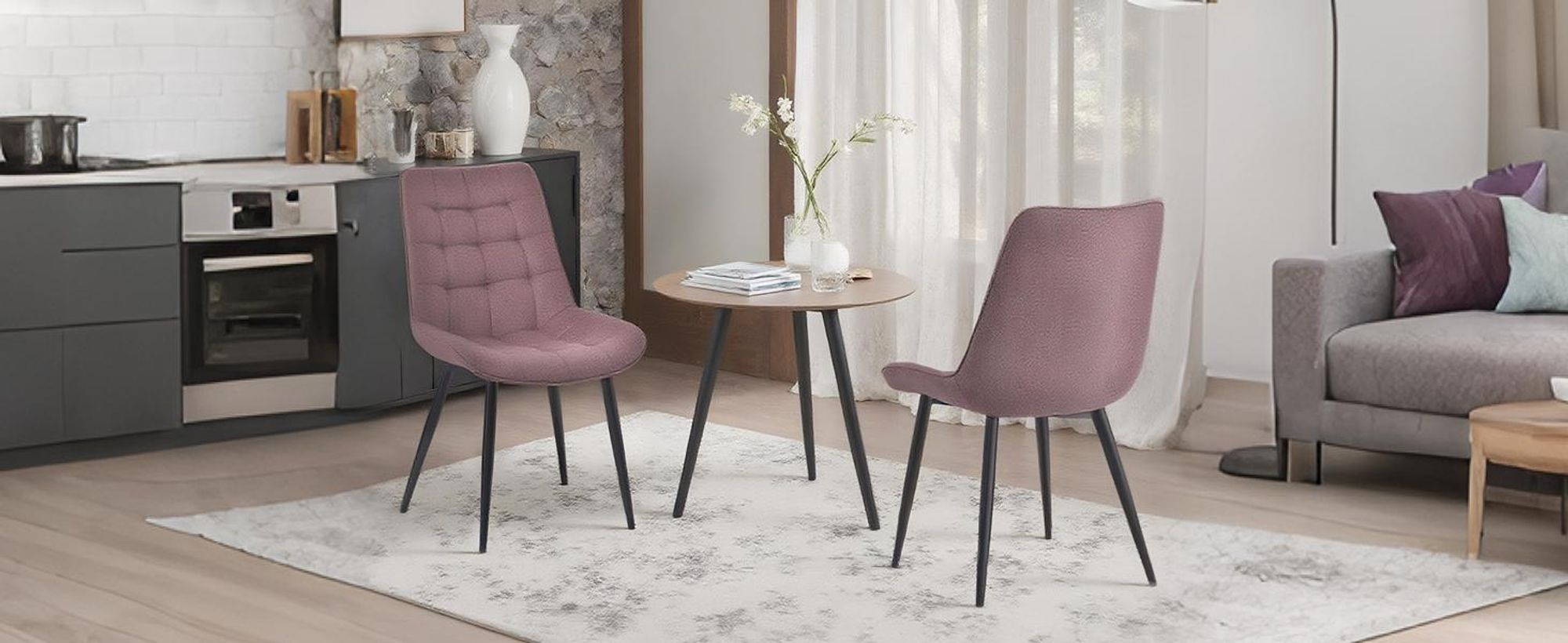 HOMAVO Esszimmerstuhl 2er-Set – Gepolsterte Stühle mit ergonomischer Rückenlehne, Metallbeinen und Samt- oder Baumwoll-Leinenbezug