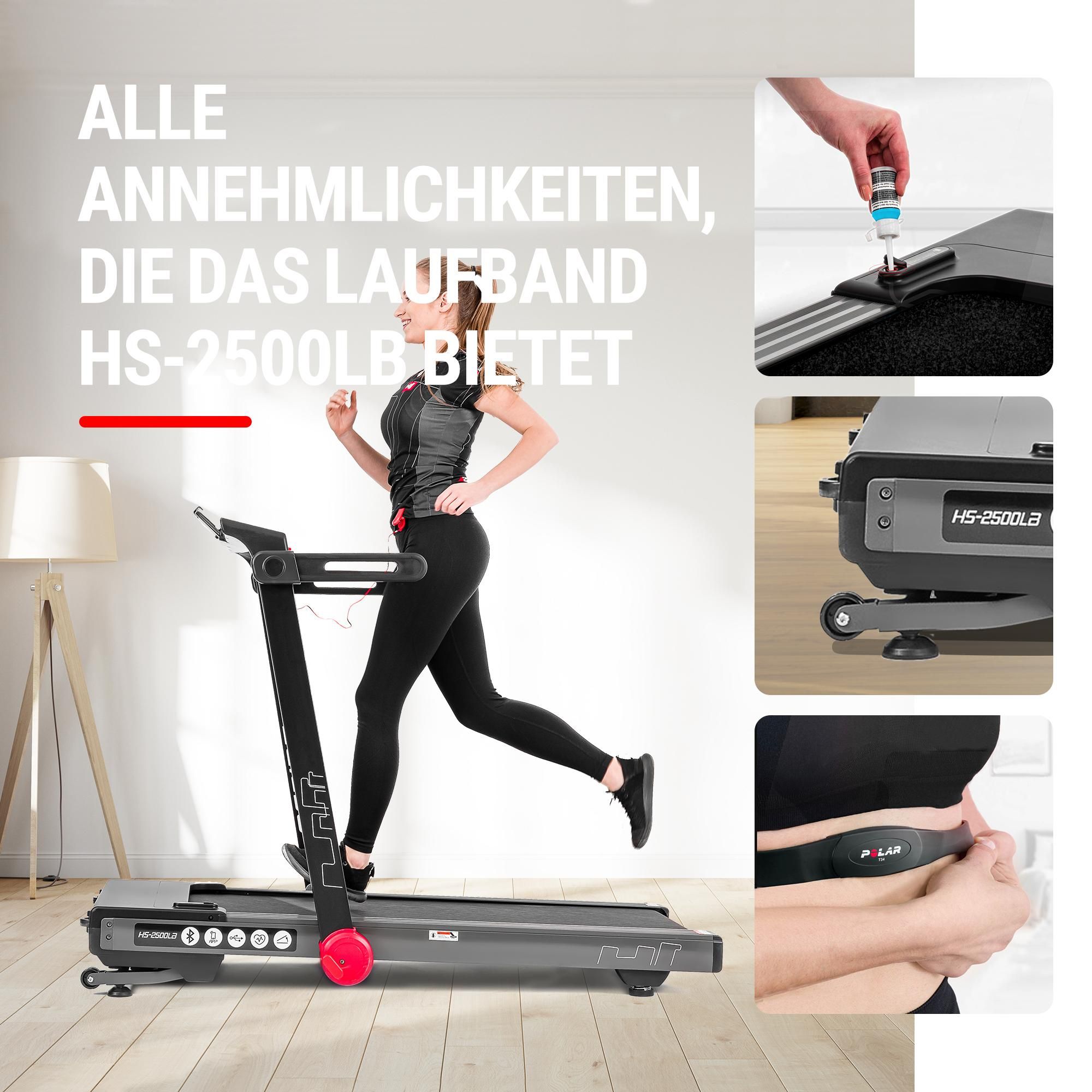 Hop-Sport Laufband für Zuhause Aspire HS-2500LB - elektrisches Laufband mit USB- und Bluetooth, bis 18km/h, bis 150 kg belastbar, Motor 3,0 HP