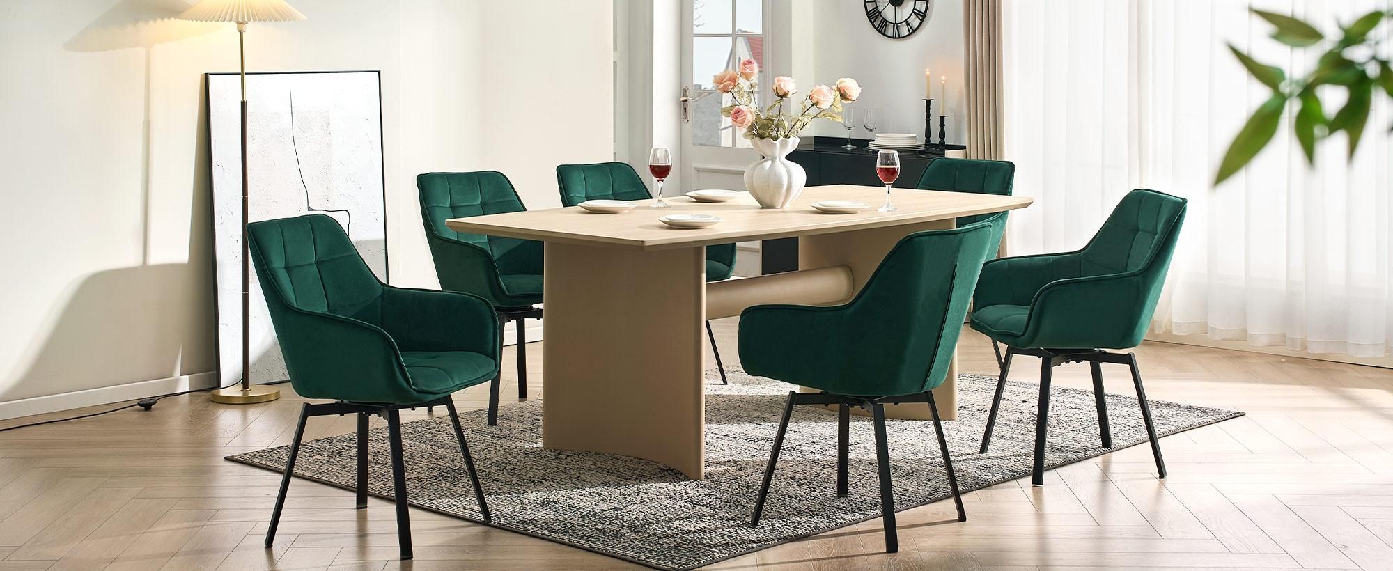 CLIPOP Esszimmerstühle 2er Set, Samt Drehbar stuhle mit Armlehnen, Grün