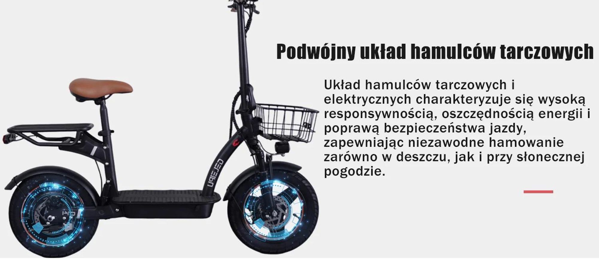 E-skuter 48V17.5Ah 14'' Z Hamulcem Tarczowym Mechanicznym I Żelazną Ramą - Czarną