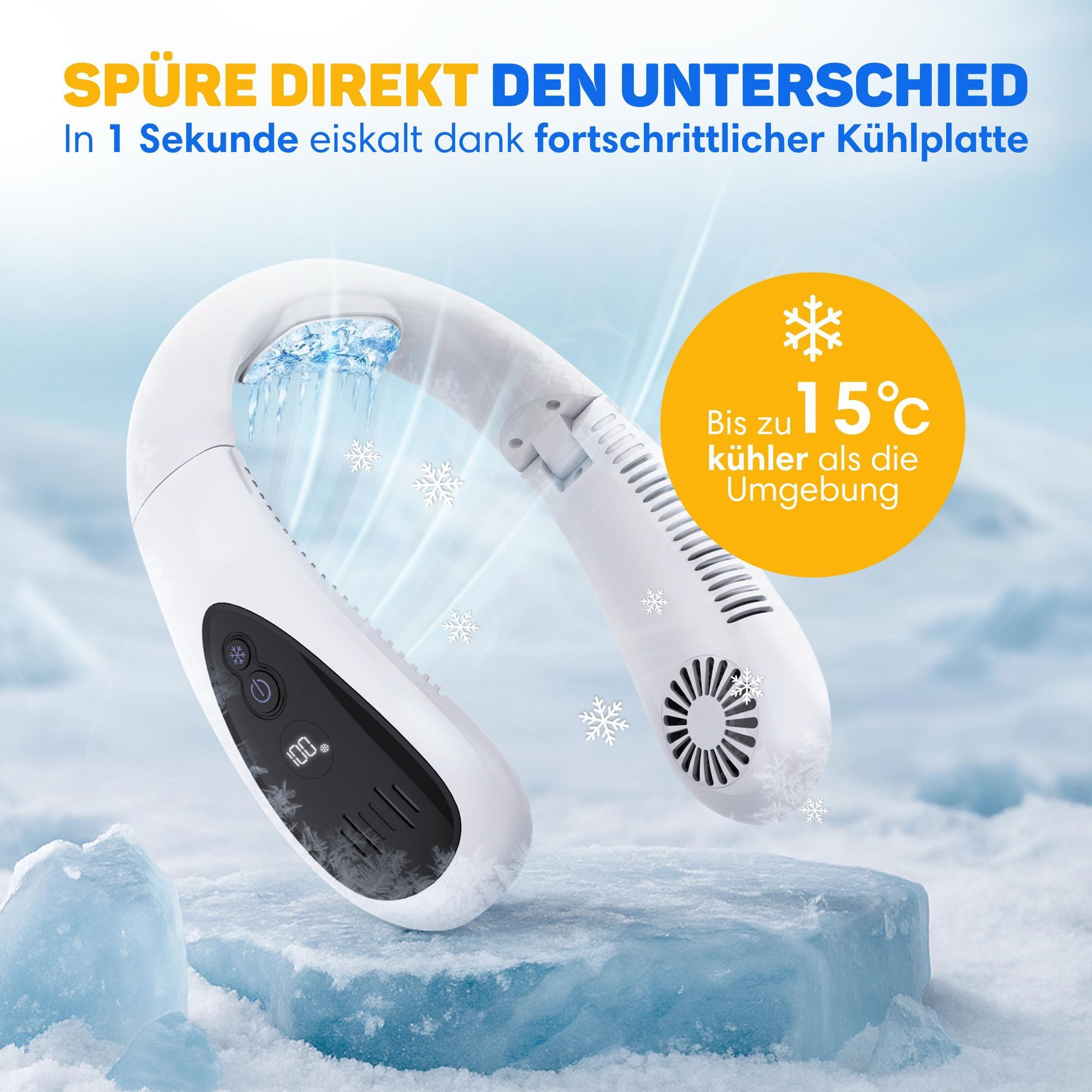 Vulpes Goods Nackenventilator Elite mit Kühlelement – Wiederaufladbar & Geräuschlos – Tragbarer Gesichtsventilator – 3 Stufen mit Extra Kühlung