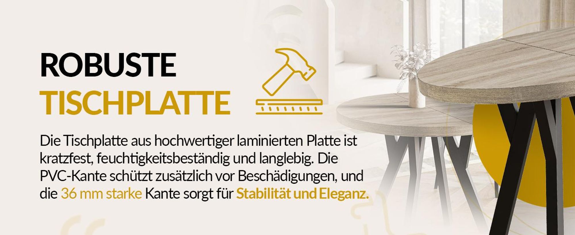 Esstisch Ausziehbar Ovo, 80-130 cm, Stabile Beine, Craft