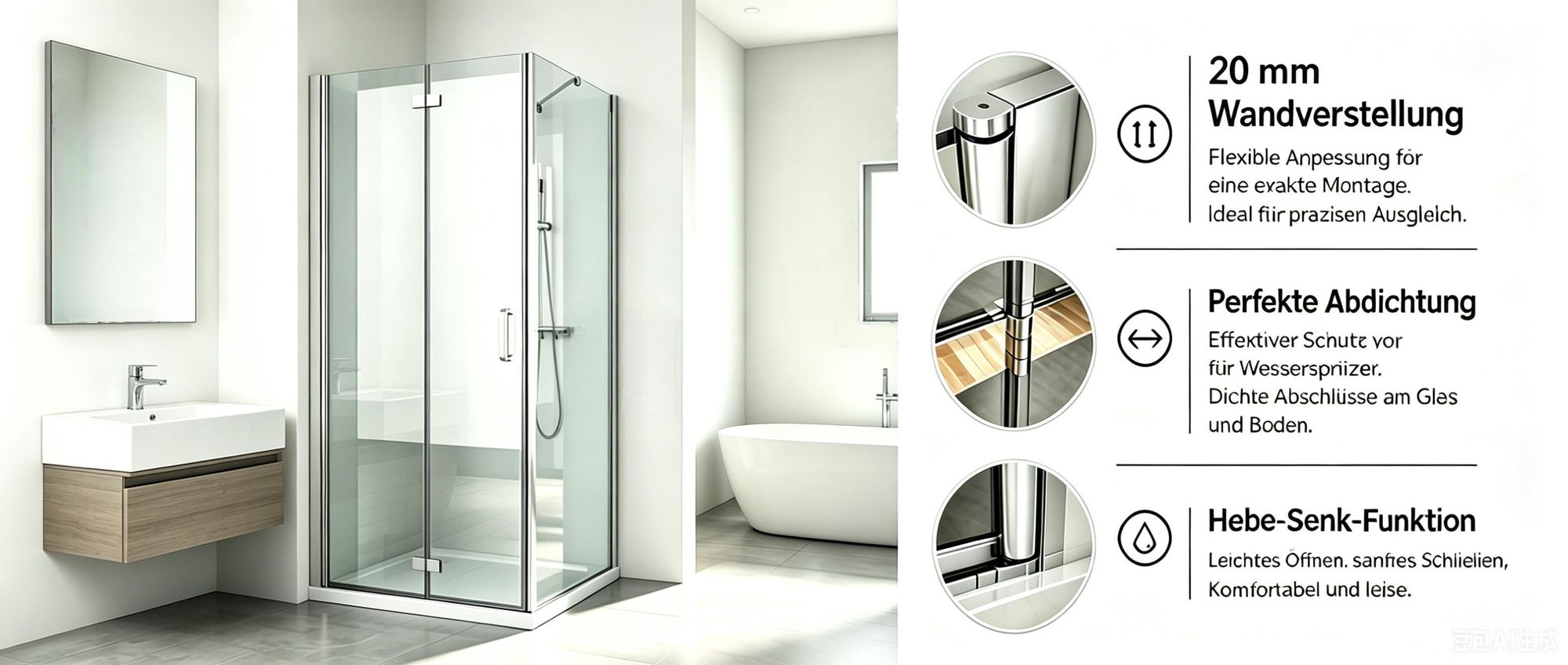 Duschkabine 90x75 cm Eckig Dusche Falttür 90 Seitenwand 75 Duschwand NANO Glas 185cm DB+SB