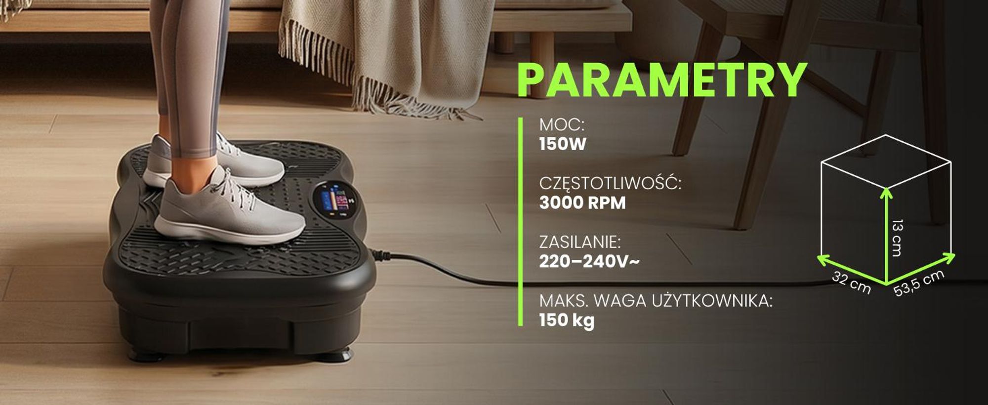 Platforma wibracyjna do ćwiczeń o mocy 150W z pilotem głośnikiem ekspanderem do 150 kg