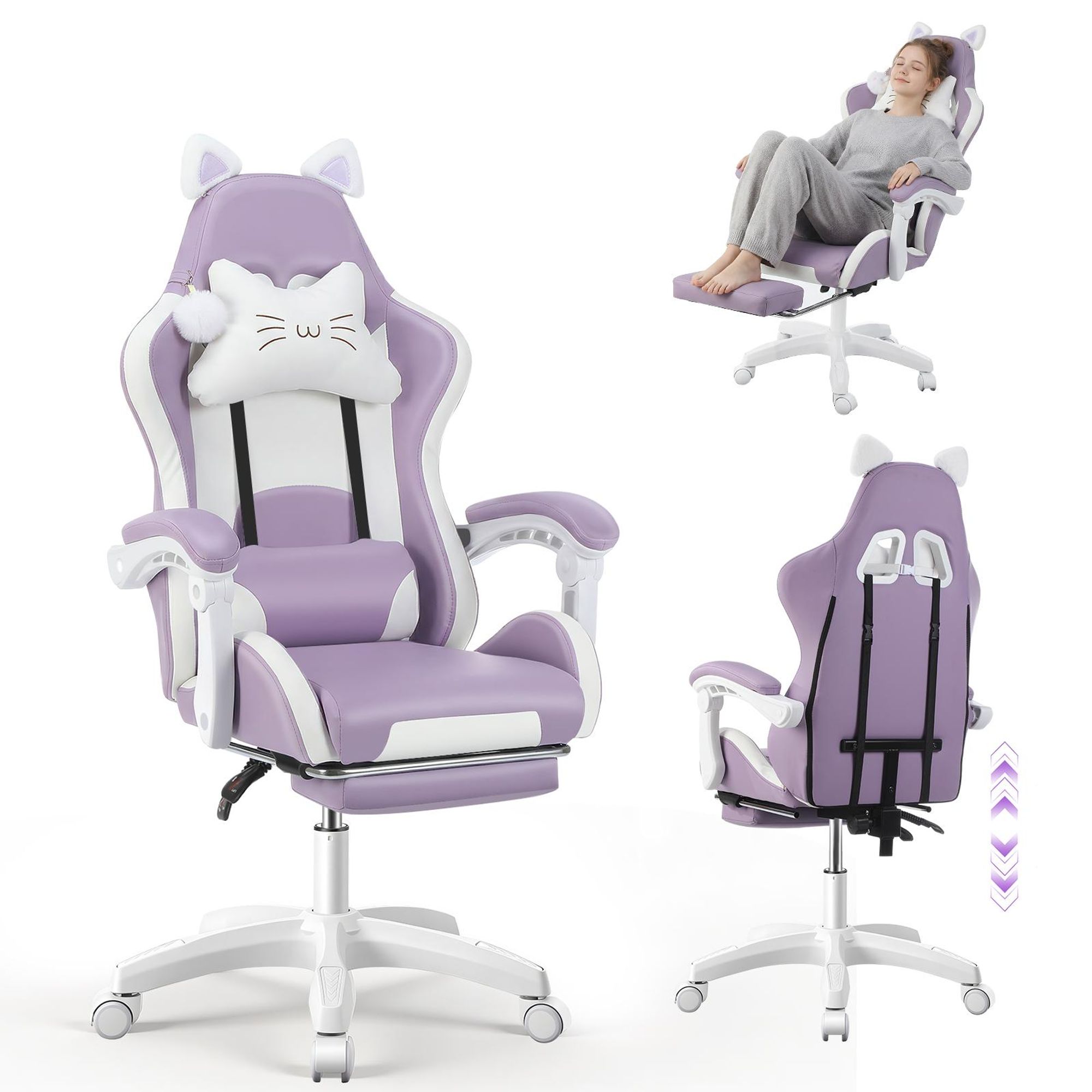 Gaming Stuhl mit Lendenwirbelstütze und Fußstütze 150kg, Bürostuhl Ergonomisch Schreibtischstuhl Racing Stuhl Computerstuhl Höhenverstellbar