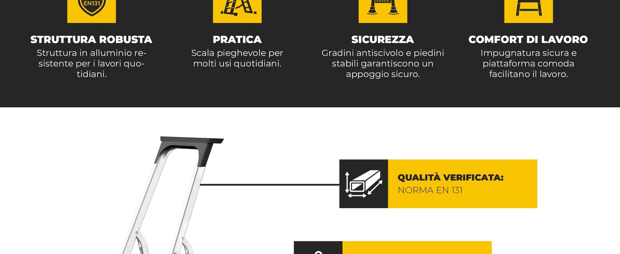 Drabest | Pioli Scala domestica a 4 pioli (150 kg) + ripiano, lunghezza di lavoro 2,75 m