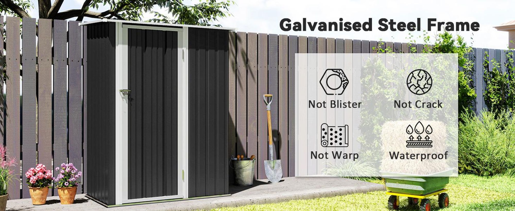 Domek narzędziowy metalowy Outsunny 1,07 m² z dachem dwuspadowym, 142 x 84 x 189 cm, z zamykanymi drzwiami, domek ogrodowy, domek ogrodowy ciemnoszary