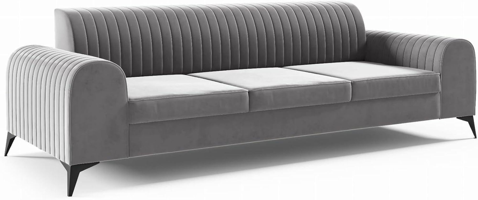 LIKMA Grau 3 Sitzer Samt Sofa Elsa 234x77x93 cm 3-er Couchgarnitur Hydrophobe Beschichtung Velvet Moderne Wohnzimmer Couch Velours Glamour Design Stoff Fresh 14