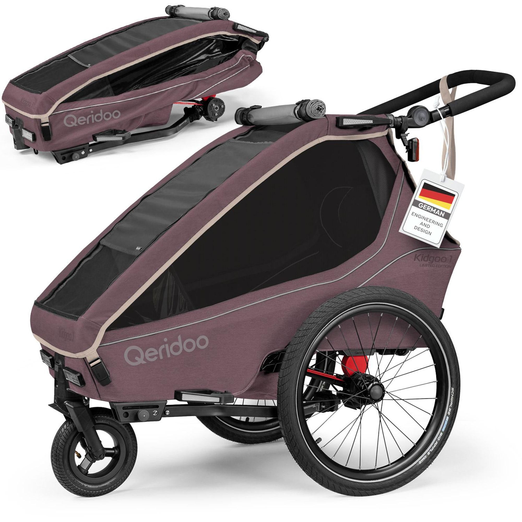 Qeridoo Kidgoo 1 - Kinderfahrradanhänger für 1 Kind Farbe: Wildberry Violet
