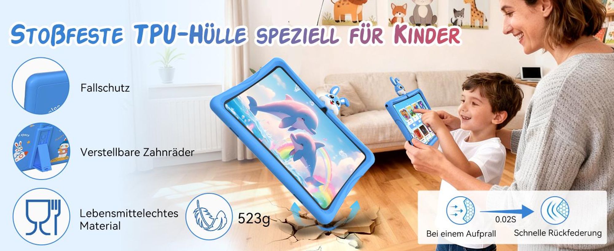 Tabwee K10, 10.1" Kinder Tablet, 4GB+128GB, Android 16, WiFi Tablet für Kinder, mit Schutzhülle und Stift, 5000 mAh, Google Kids Space