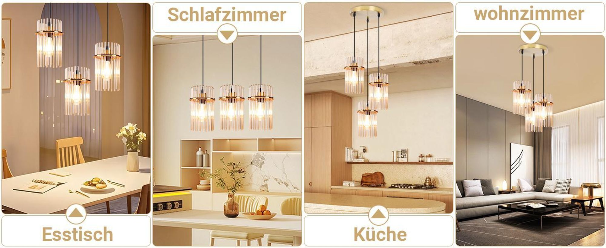 ZMH Pendelleuchte 3 Flammig Hängelampe Esstisch - Hängeleuchte Rund Gold E27 Pendellampe aus Glasschirm Ø 16 für Esszimmer Küche Wohnzimmer Cafe Bar (ohne Leuchtmittel)