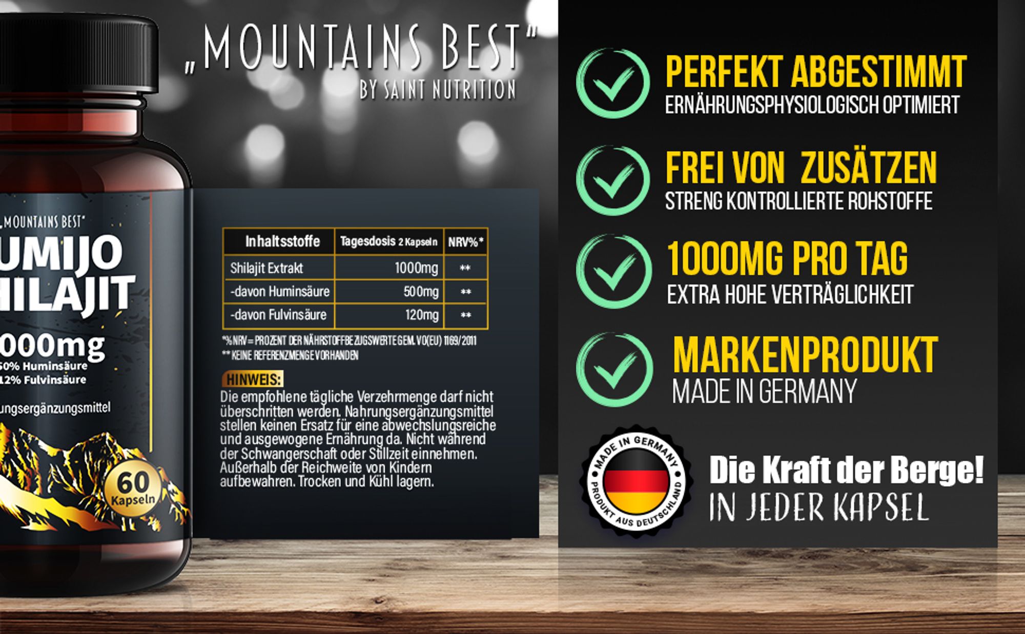 Saint Nutrition® Mumijo Shilajit 1000mg hochdosiert – das schwarze Gold des Himalaya – Energiebooster – Stärkung des Immunsystems - Muskelaufbau