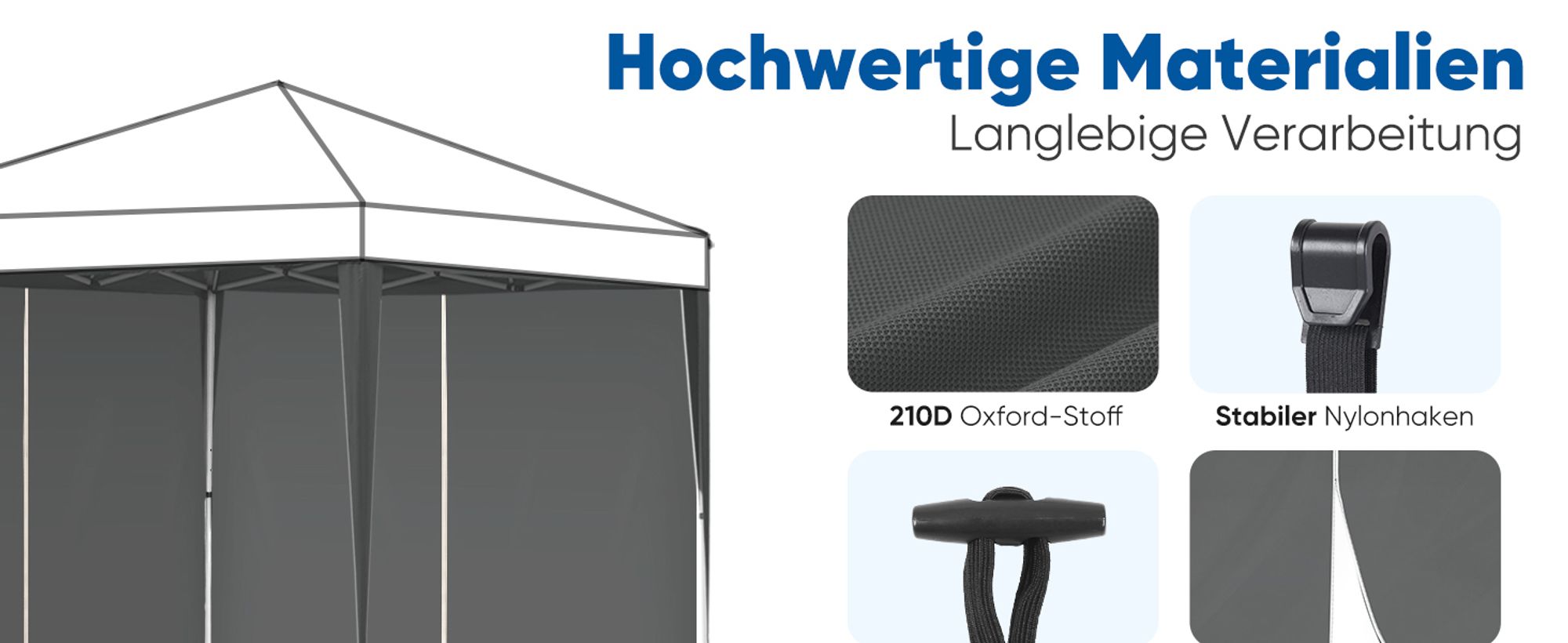 Sekey 2 Seitenteile für 3x3 /3x6m/3x9m pavillon mit Reißverschluss, Grau