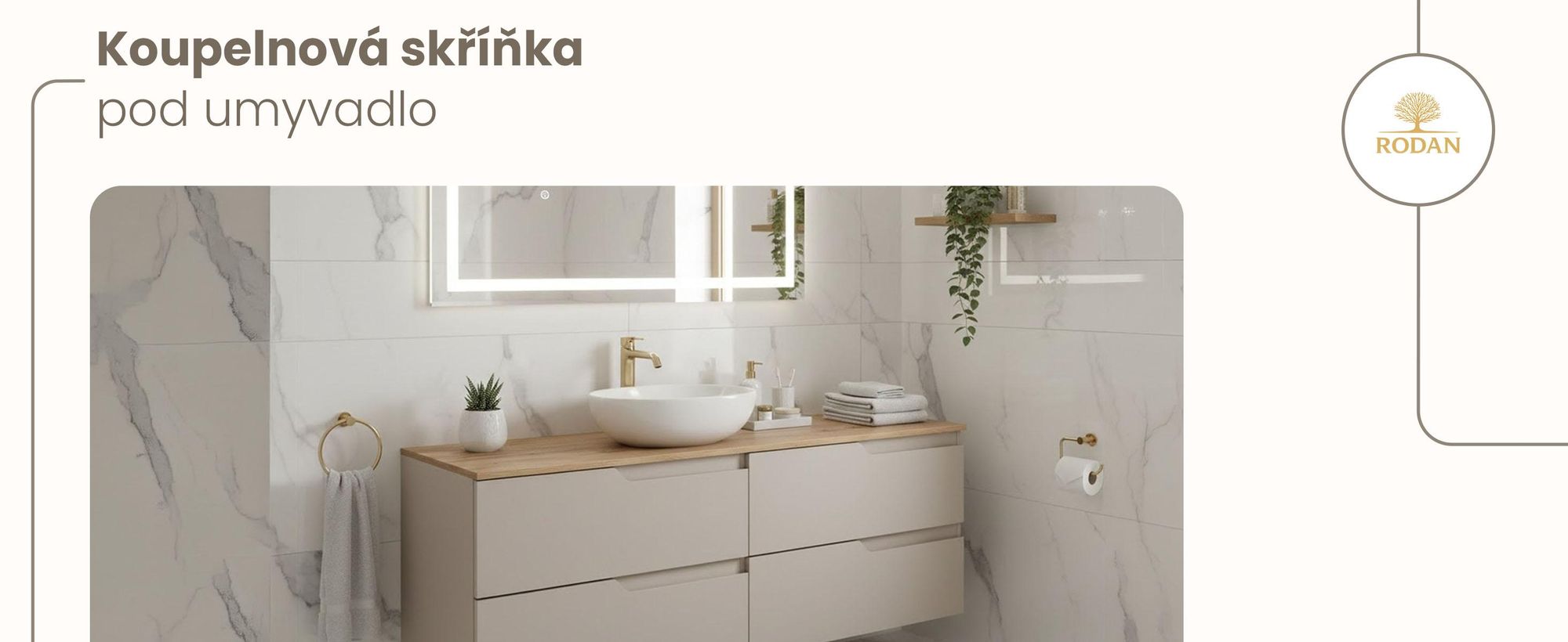 RODAN | Skříňka pod Umyvadlo - Béžová a Hnědá - 160 cm - S deskou Stolu - 4 Zásuvky - Závěsné - MDF čela - MODERN