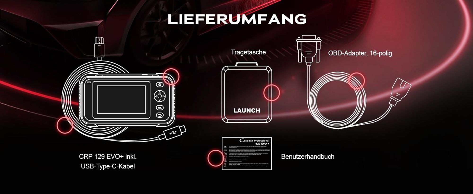 LAUNCH Europe CRP 129 EVO+ V3 OBD2 Diagnosegerät Auto, 4-Systeme Motor/ABS/SRS/Getriebe, 13 Servicefunktionen, Android, WLAN 2.4&5 GHz, CAN FD & DoIP