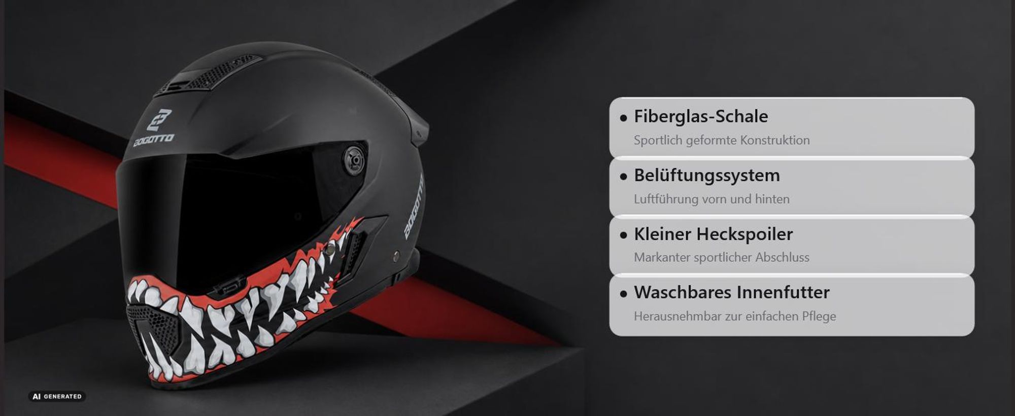 Bogotto Rapto Jaws Helm, schwarz/grau matt, M (57/58)