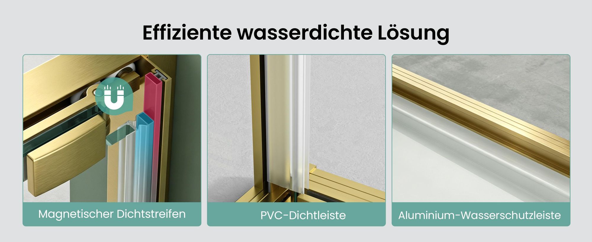Mai & Mai Duschkabine Eckeinstieg 90x90 cm mit Schiebetür nach innen, Eckdusche Duschabtrennung 195cm Höhe, 6mm ESG-Sicherheitsglas Nano-Beschichtung Ravenna69K Gold