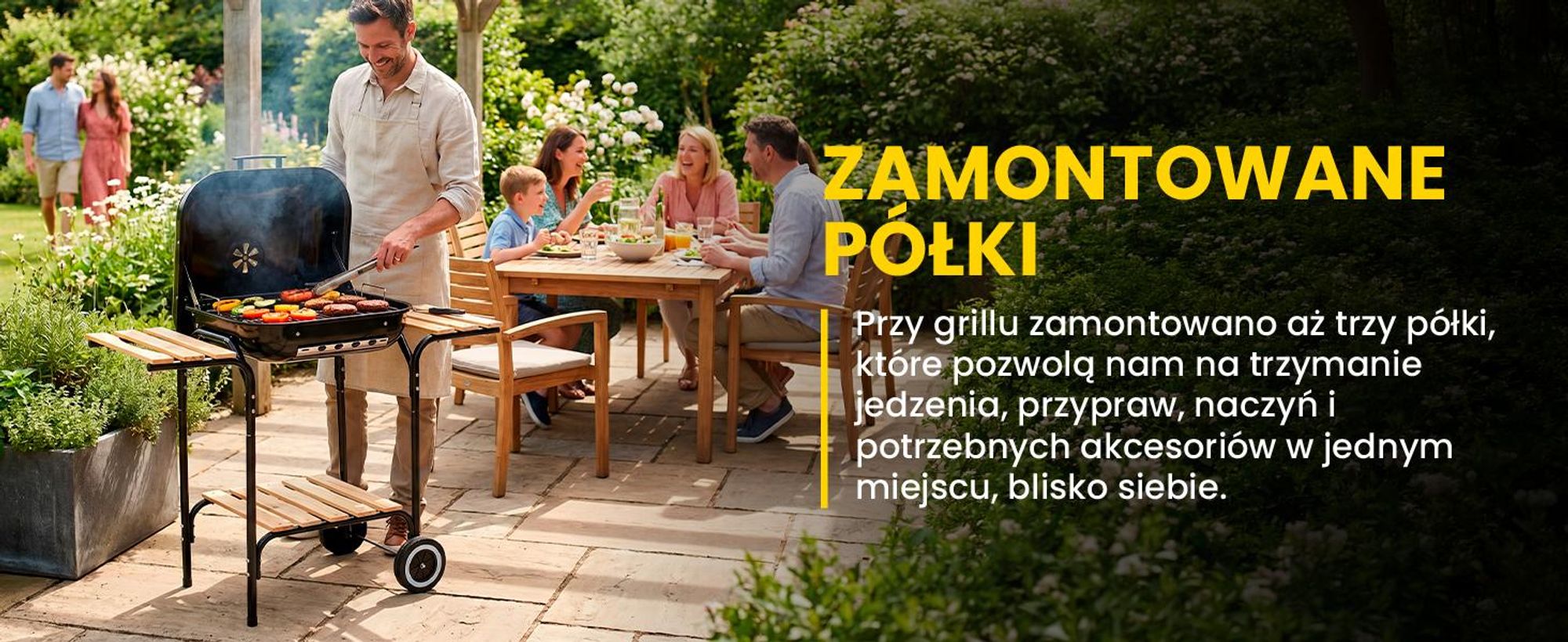 Grill węglowy z dwiema półkami i pokrywą w kolorze czarnym