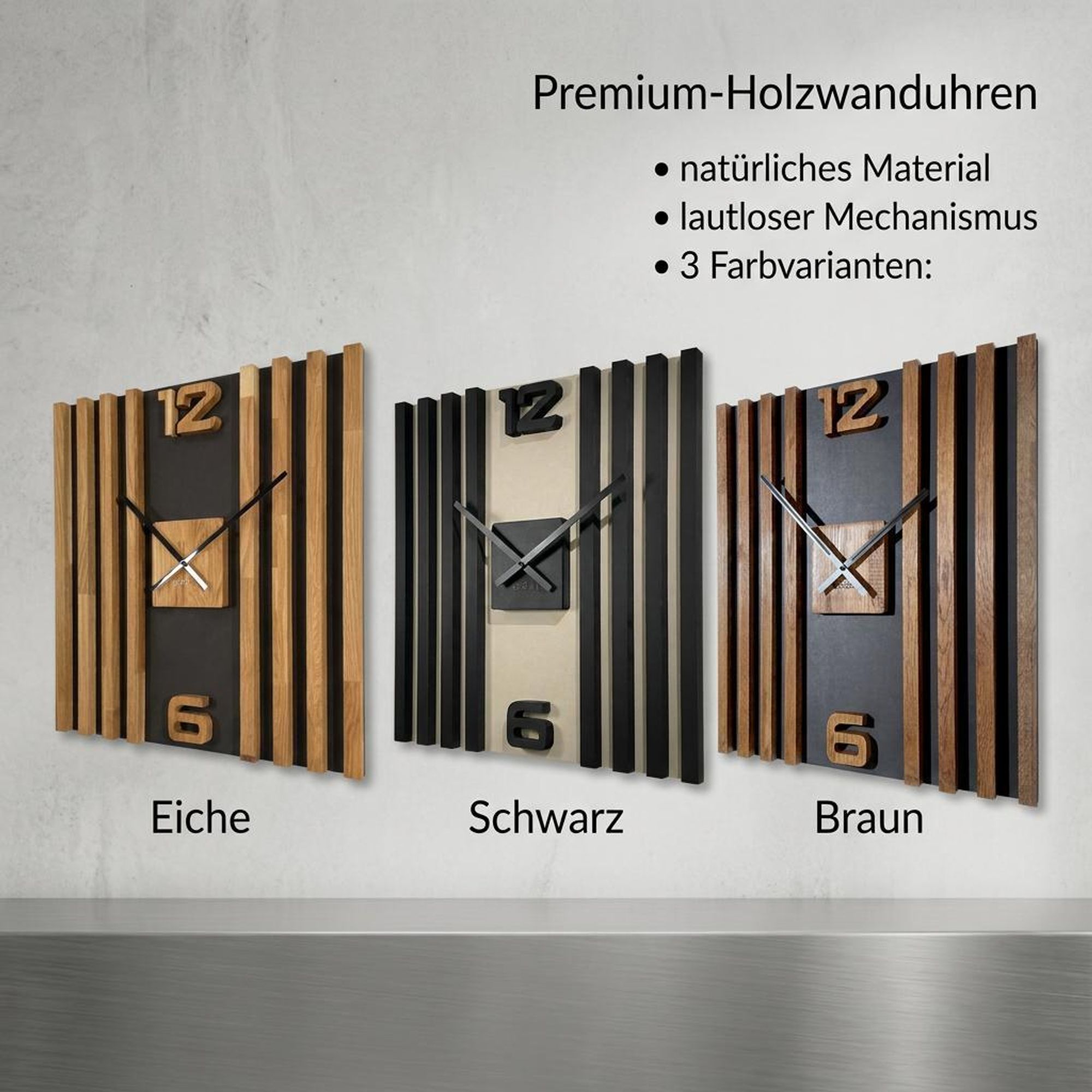 Wanduhr groß modern Holz Eiche lautlos ohne Tickgeräusche Designer Zeitmesser Wand Dekor Wohnzimmer Küche Badezimmer große Wall Clock minimalistisch