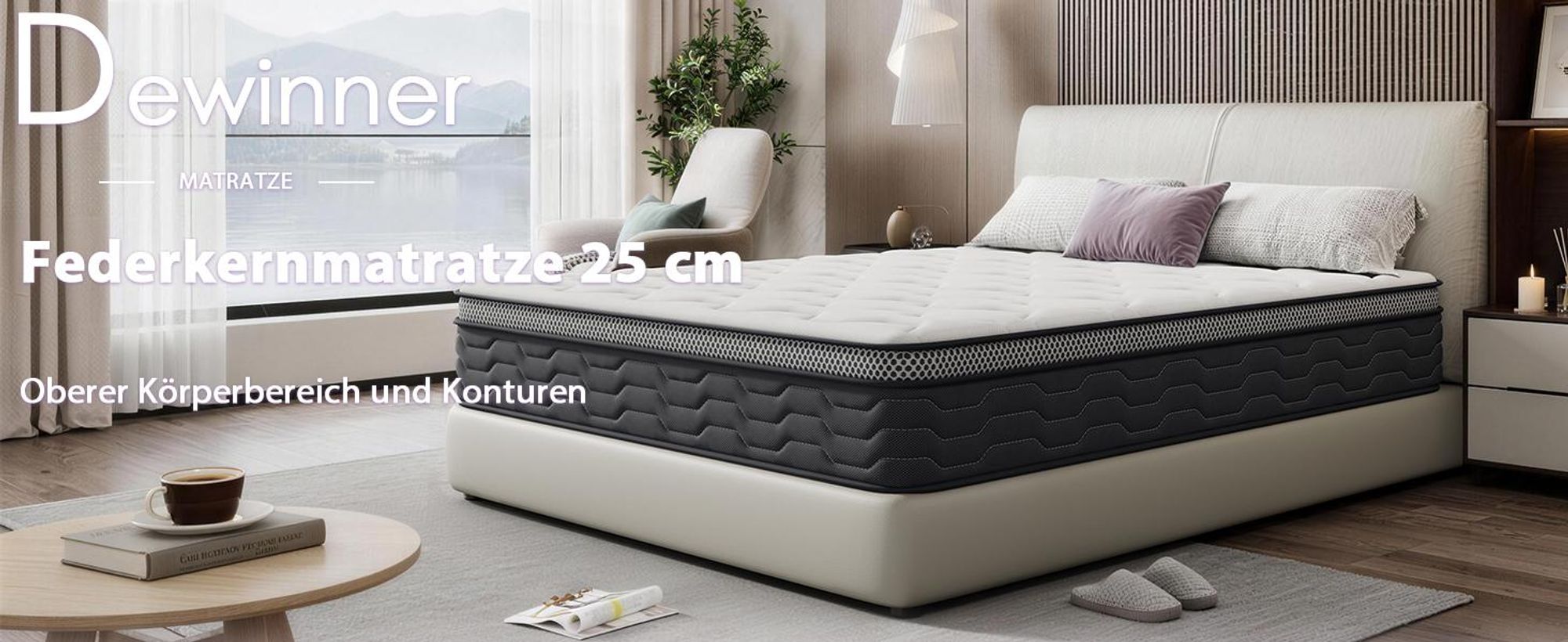 DEWINNER Matratze, 120 x 190 cm, Dicke 25 cm, Matratze für Erwachsene, Taschenfederkernmatratze und Memory-Schaum, mittlere Härte, Matratze 7 Zonen