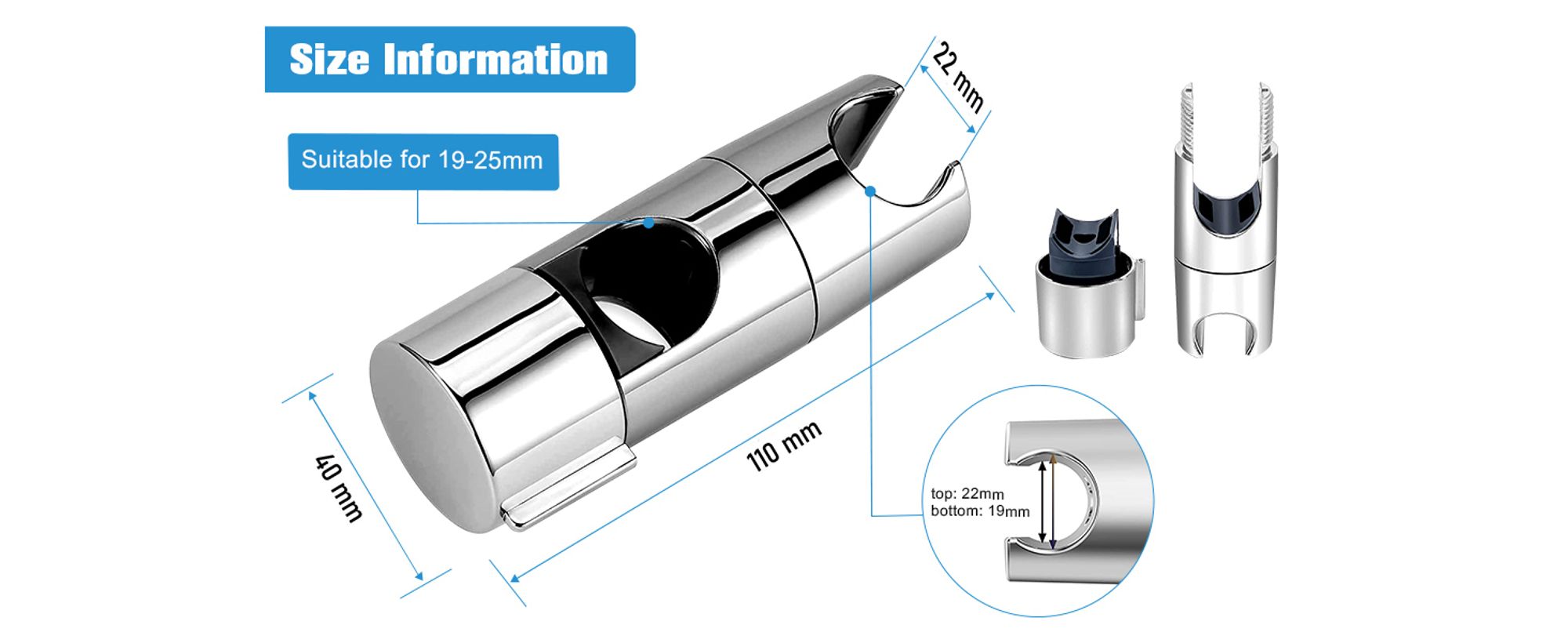 Duschbrause Halterung, Duschkopfhalter für Gleitstange Verstellbar 18-25 mm, Duschhalterung Ohne Bohren Handbrause Halter für Gleitstange 360° drehbar Brausehalter Duschkopfhalterung für duschstange