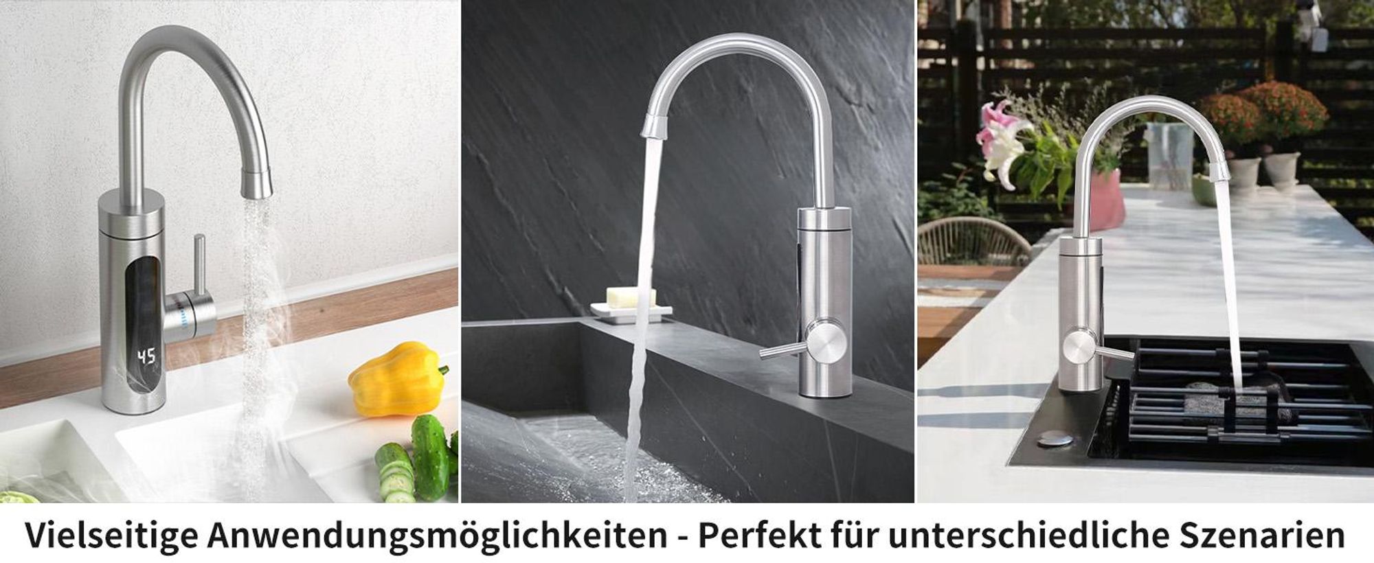 Elektrische Küchenarmatur mit Durchlauferhitzer, Smart Heater Wasserhahn 360° drehbar, Edelstahl Wasserhahn Küche mit LED Temperaturanzeige, Elektrisch Durchlauferhitzer für Bad/Küche