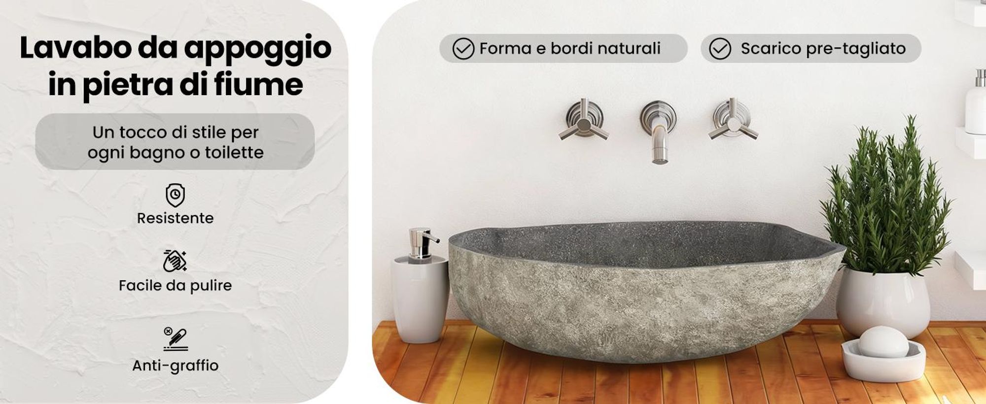 vidaXL Lavabo in pietra di fiume ovale (45-53)x(34-41) cm