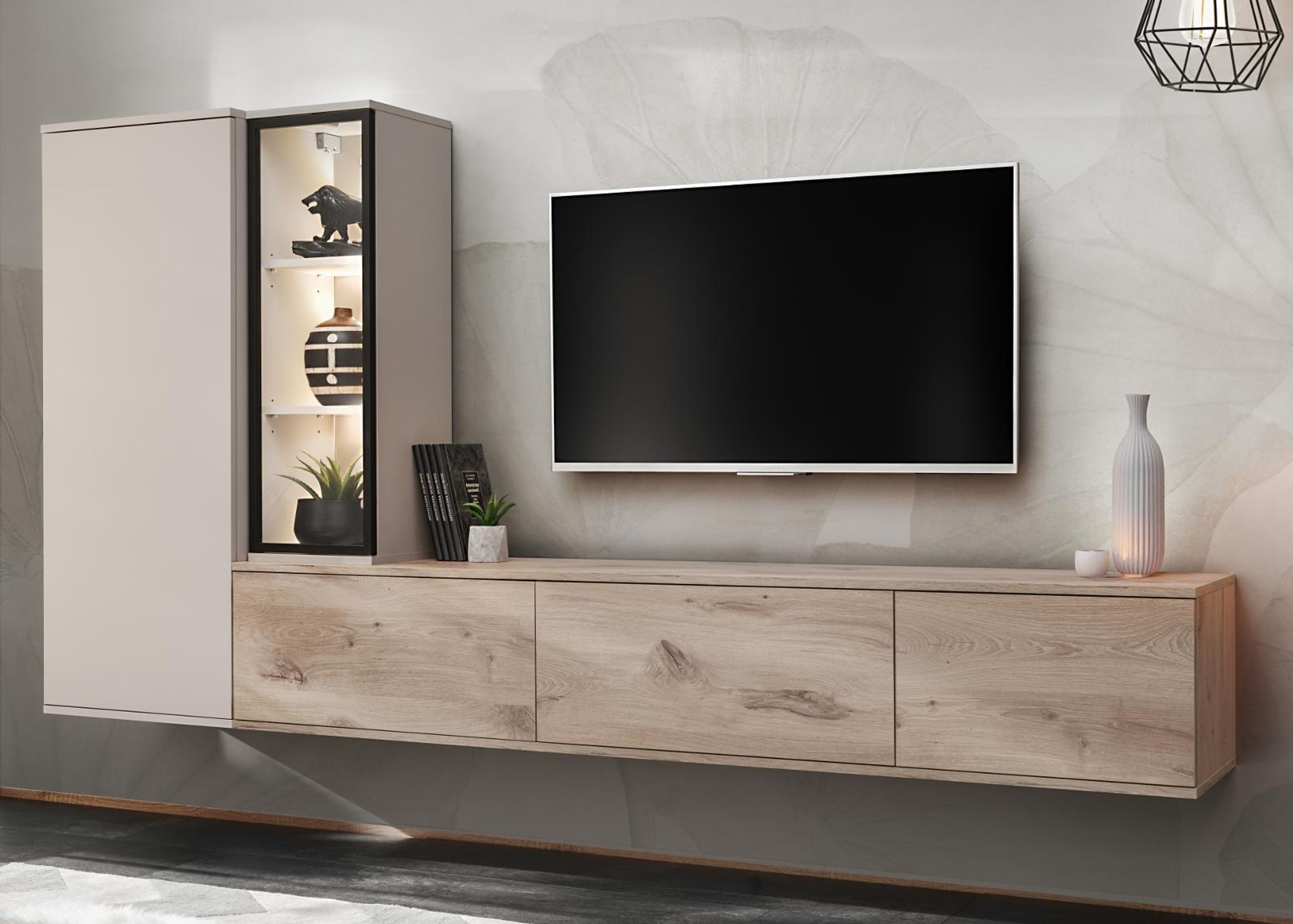 Wohnwand "Askim" in Eiche mit Kaschmir, Breite 240 cm