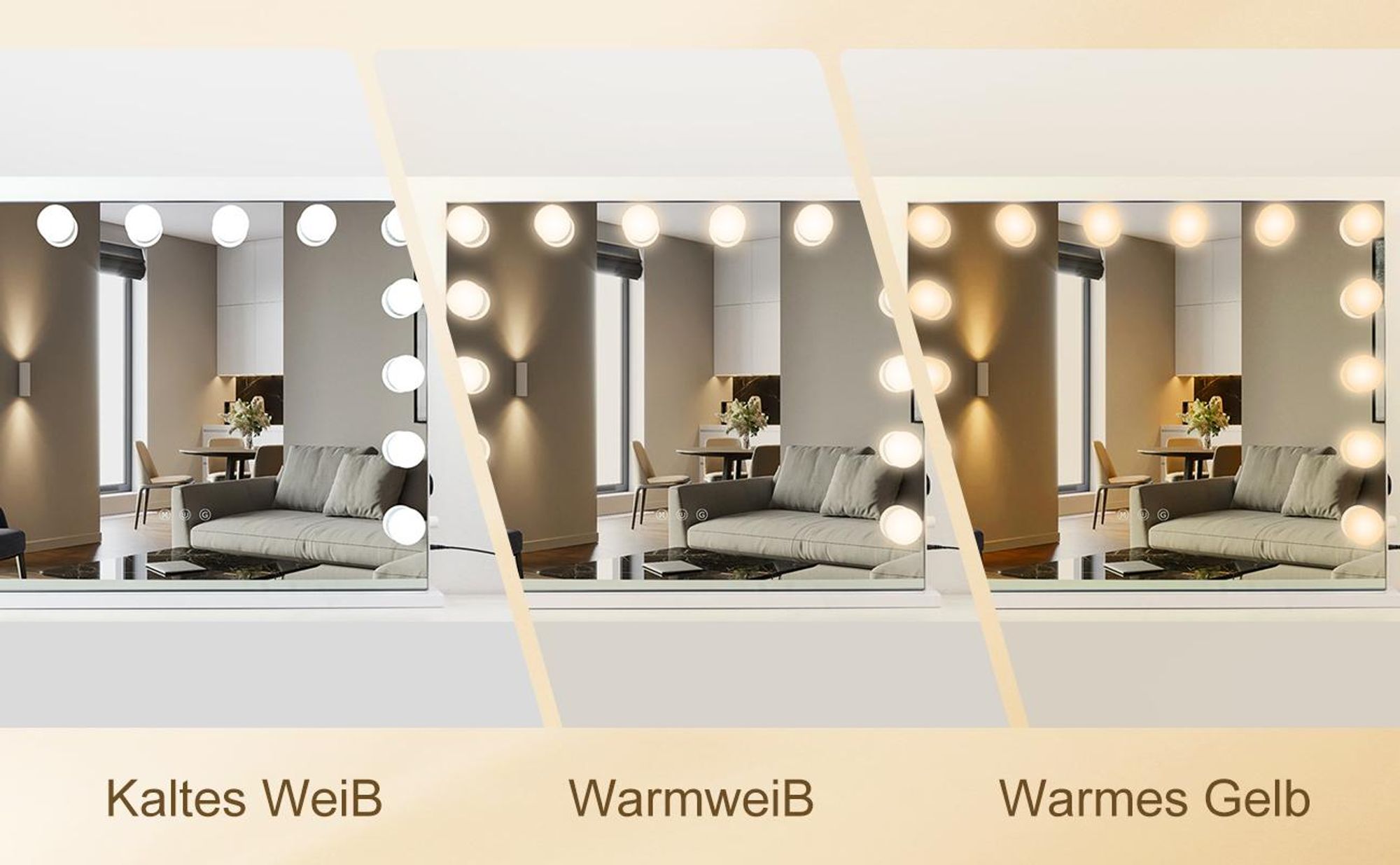 MULISOFT Hollywood Spiegel 58cm x 48cm mit Beleuchtung Leuchten-10X Vergrößerung, 3 Lichtmodus Kosmetikspiegel für Badzimmer Schminktisch, 14 LED Weiß